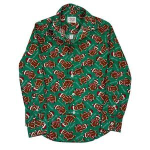 Boy’s North Pole Gingerbread Christmas Green Long Sleeve Shirt Sz Small 8